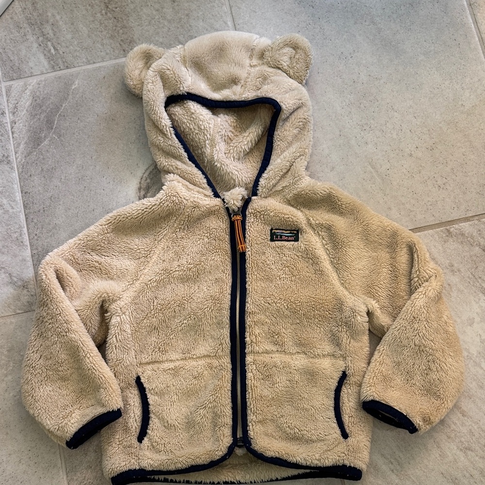 L.L. Bean Tan Fleece Kids Hoodie with Bear Ears